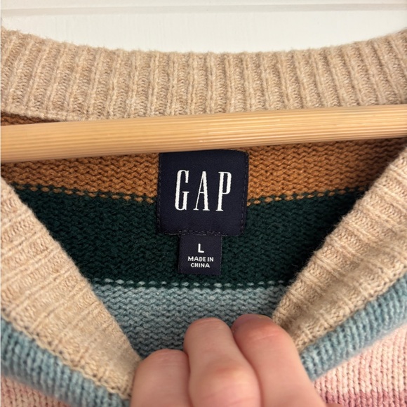 GAP Women's Striped Sweater in Red, Green, and Tan - Picture 2 of 2